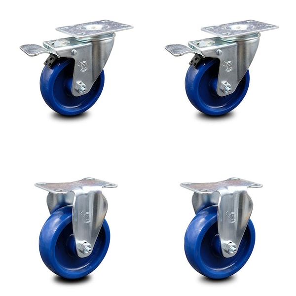 4 Inch Solid Polyurethane Swivel Top Plate Caster Lock Brakes 2 Rigid SCC, 2PK
